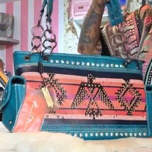 Montana West Studded Carry Concealed Aztec Bird Print Tote NWT